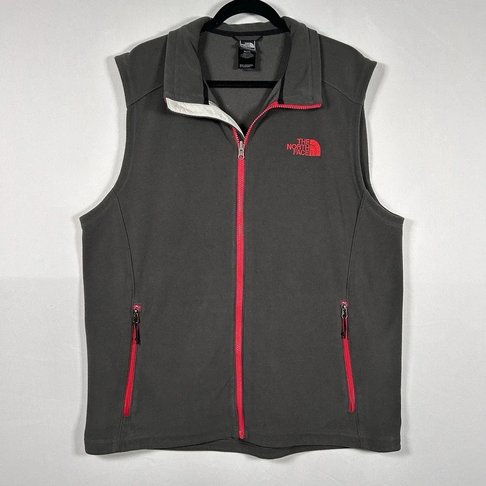 The North Face Full-Zip Fleece Vest Charcoal Gray Red Gorpcore Casual Outdoor XL
